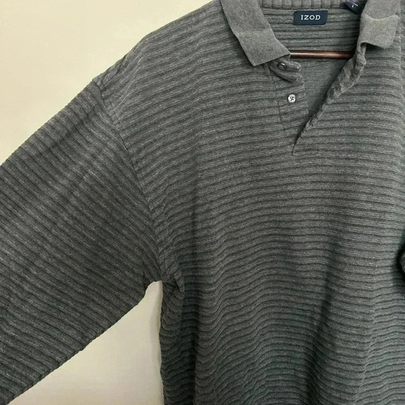 Izod 100% cotton gray ribbed quarter button pullover size L - Picture 4 of 6